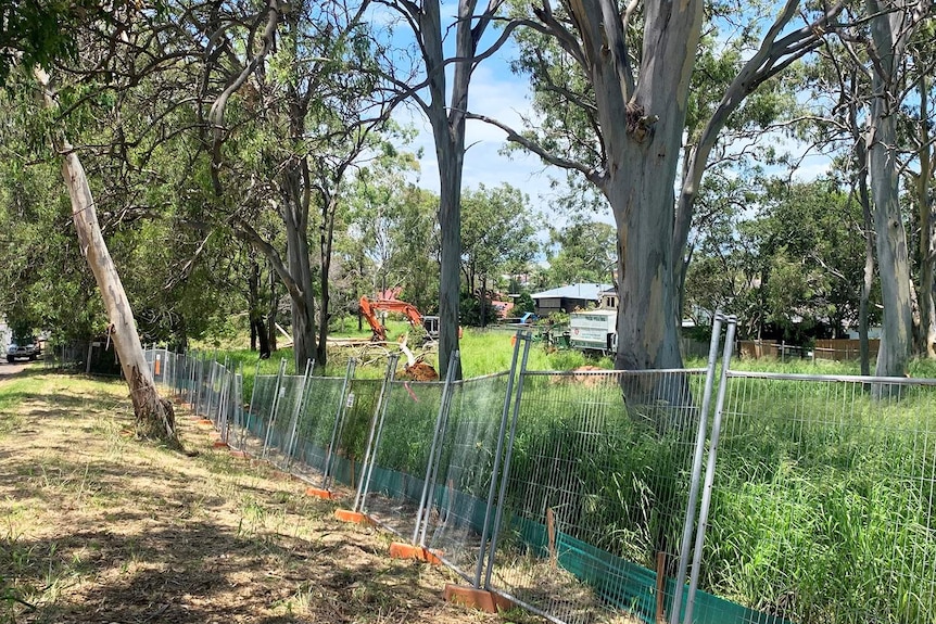 Temporary fence line during land clearing of koala habitat on land at Cowley Street at Ormiston, east of Brisbane.