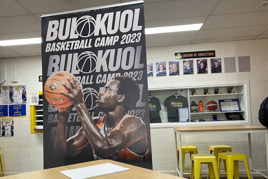 Bul Kuol Basketball Camp sign. 