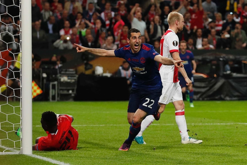 Manchester United's Henrikh Mkhitaryan celebrates scoring their second goal