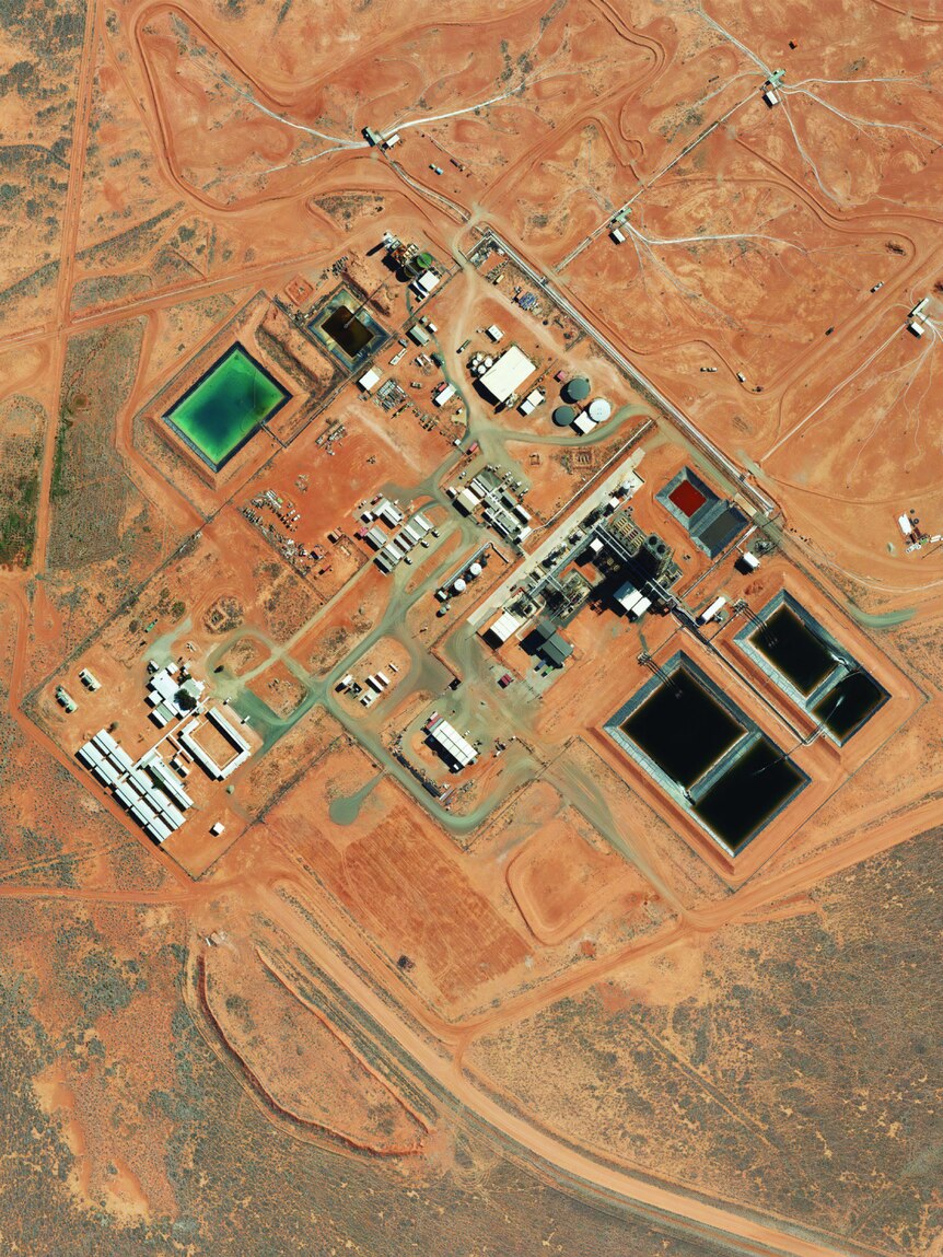 An aerial view of a mine in remote Australia.