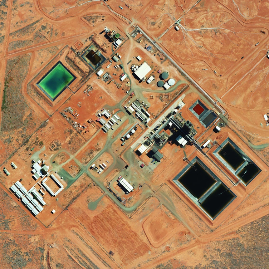 An aerial view of a mine in remote Australia.