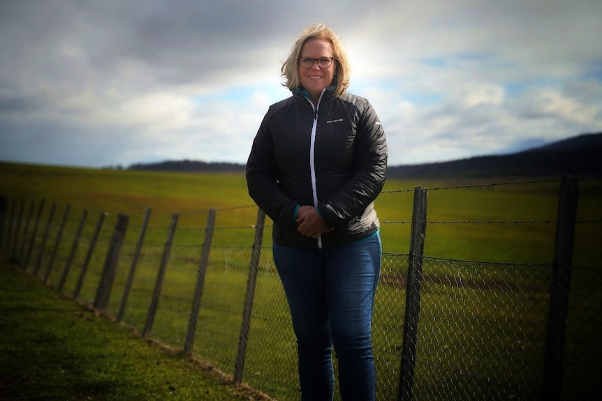 Anita Campbell at her farm in Bothwell, southern Tasmania.