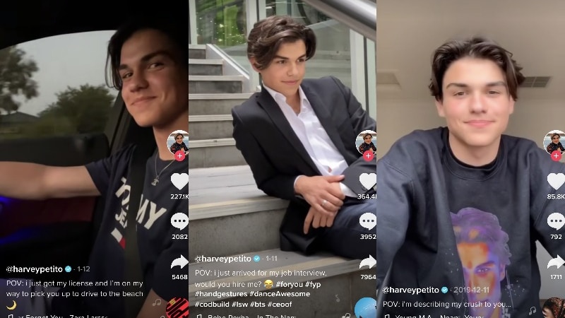 Three screenshots from a TikTok account, showing a teenage boy.