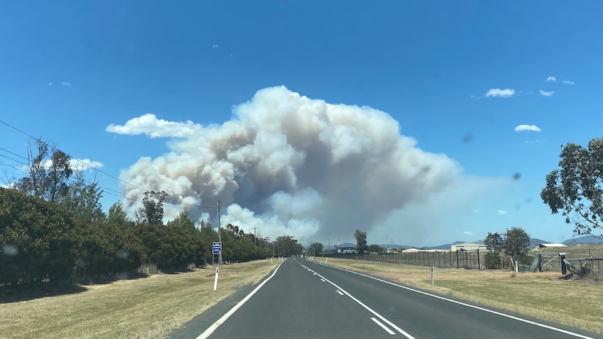 Smoke billowing near a road in the NSW Upper Hunter