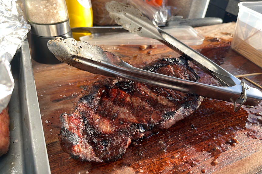A Wagyu steak Brenton Harris barbecued for the men on Friday afternoon