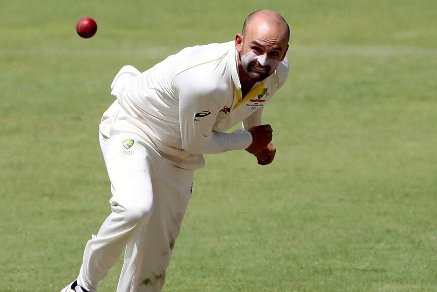Nathan Lyon watches a ball he has bowled against South Africa in Port Elizabeth on March 10, 2018.