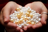 A close up of Kimberley cultured pearls in a hand