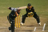 Saviour: Mike Hussey played a familiar steadying role to see Australia home with his unbeaten 40.