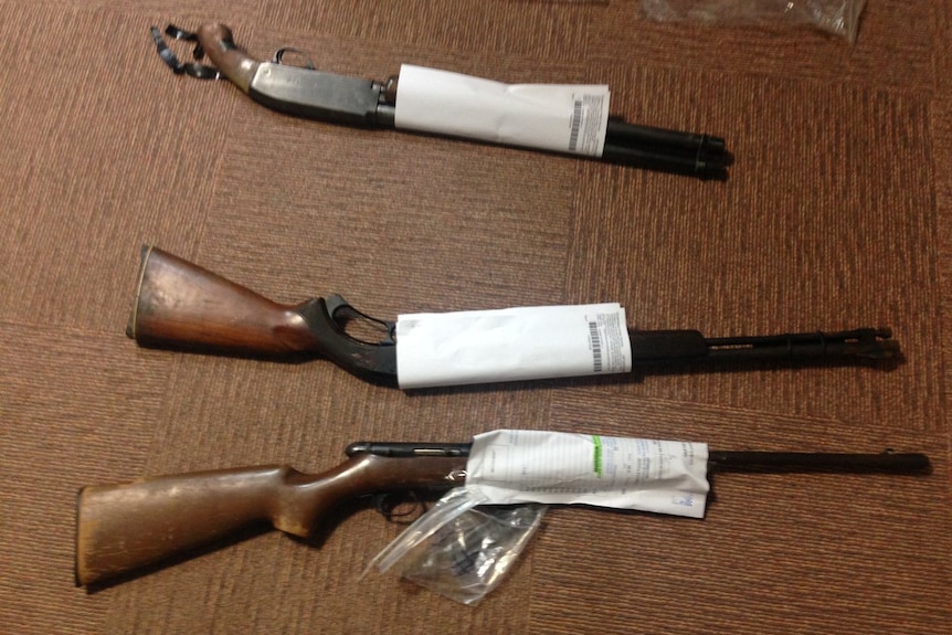 Three rifles seized in police drug raids in Gladstone and Tannum Sands.