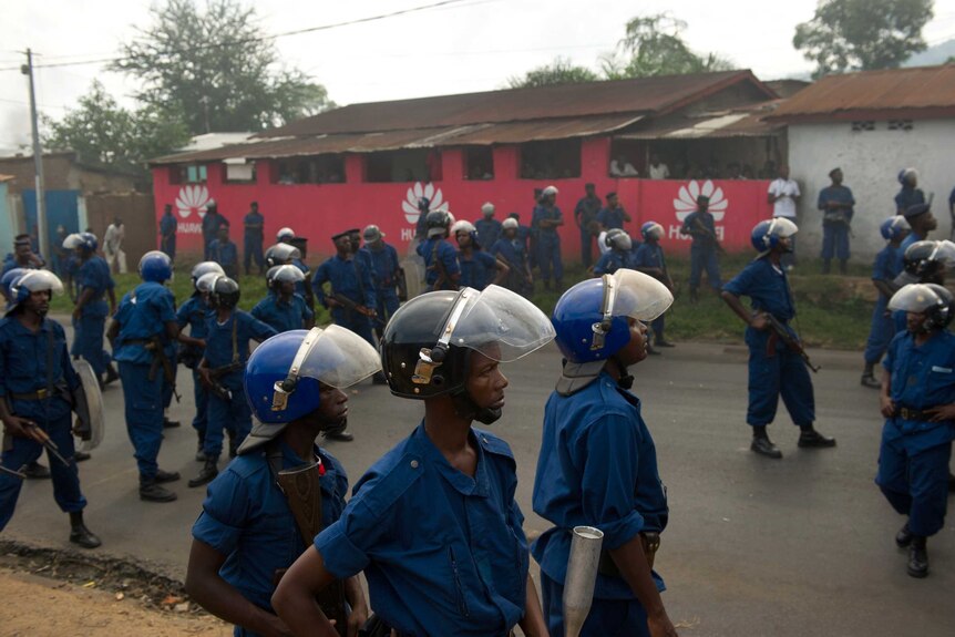 Police lines in Burundi as protests erupt against the country's President