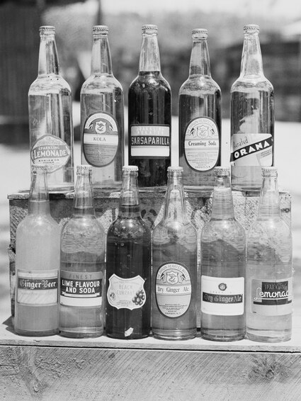 Two rows of old bottles.