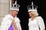  King Charles III and Queen Camilla on the balcony of Buckingham Palace following 