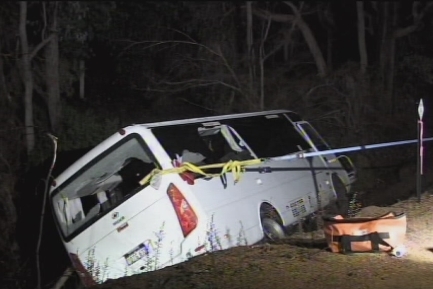 Minibus carrying international students rolls off road at Gidgegannup, north-east of Perth.