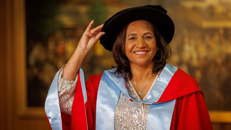 Dulce de Jesus Soares in robes after receiving her honorary doctorate