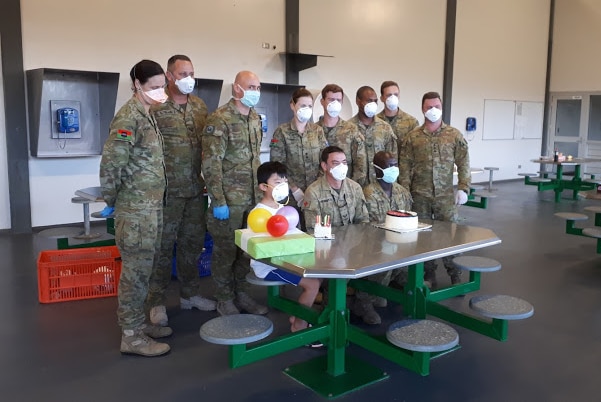 Defence force personnel at Christmas Island detention centre where families were quarantined.