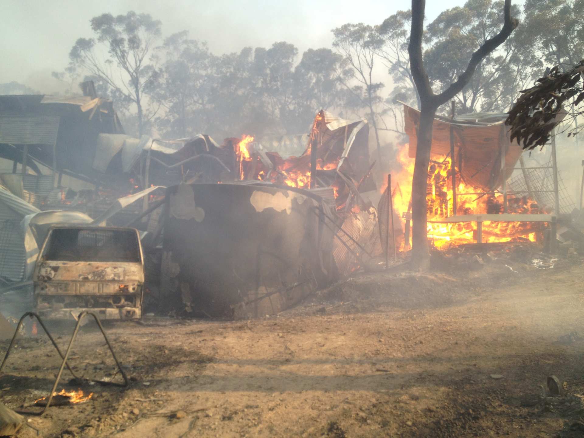 A destroyed office building in the 2013 Blue Mountains bushfires.