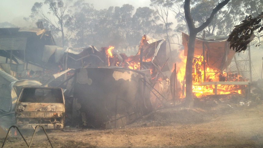 A destroyed office building in the 2013 Blue Mountains bushfires.