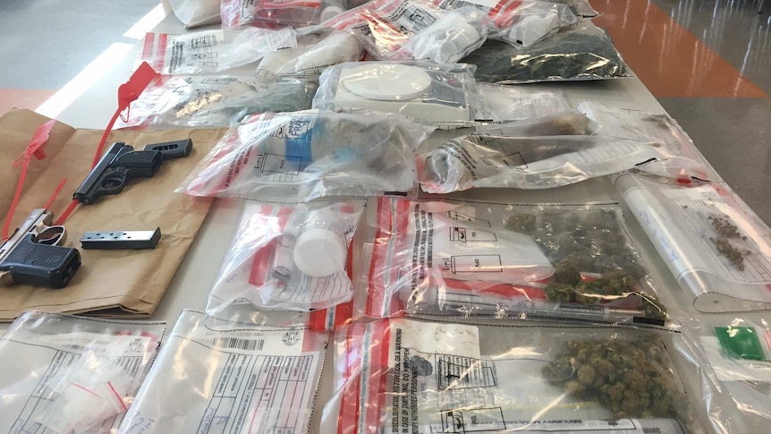 Drugs and guns seized during a drug operation in Geraldton and Dongara in mid-west WA.