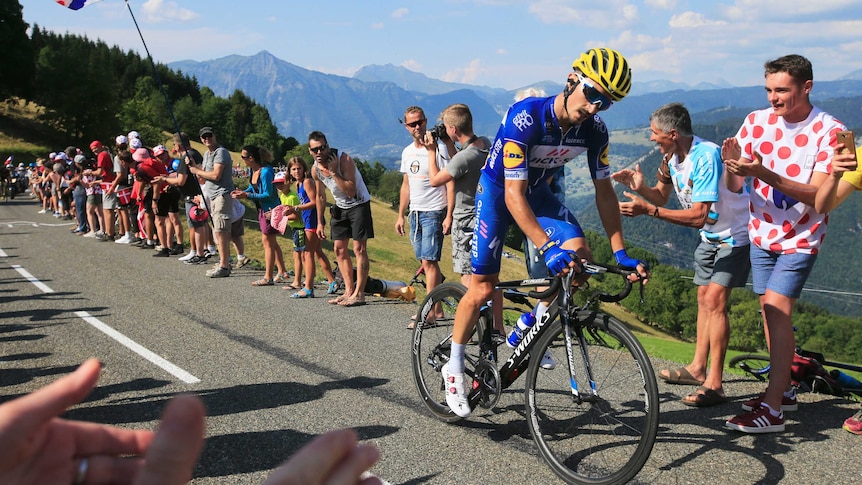 Julian Alaphilippe climbs during 10th stage at Tour de France