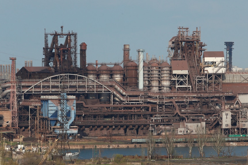 Exterior view of Azovstal Iron and Steel Works during the day.