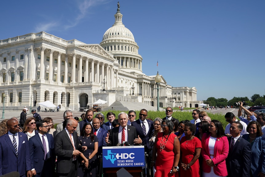  Democratic members of the Texas House of Representatives outside the US Capitol.
