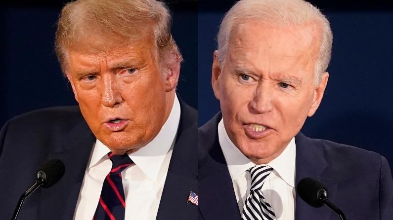 A composite image of Donald Trump and Joe Biden.