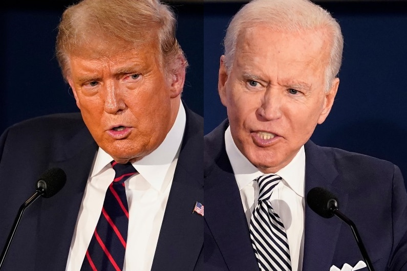 A composite image of Donald Trump and Joe Biden.