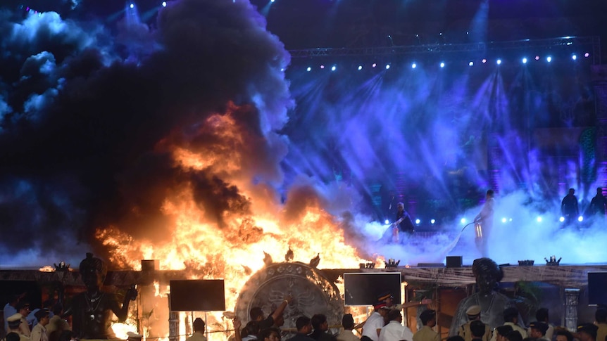 A picture of the fire on stage.