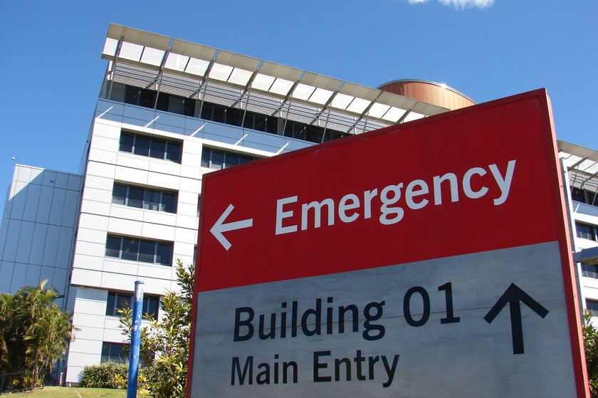 Emergency sign and front driveway of Princess Alexandra Hospital in Brisbane