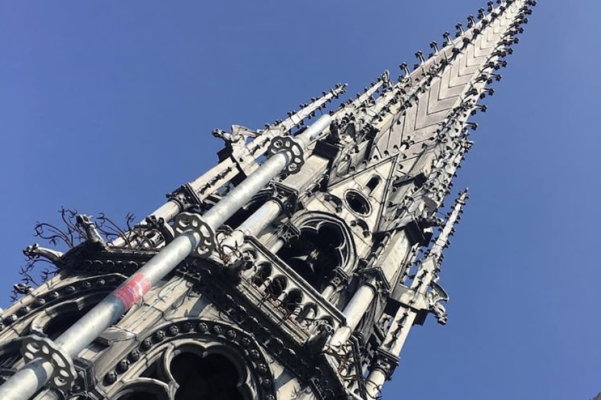The spire of the Notre Dame Cathedral in Paris.
