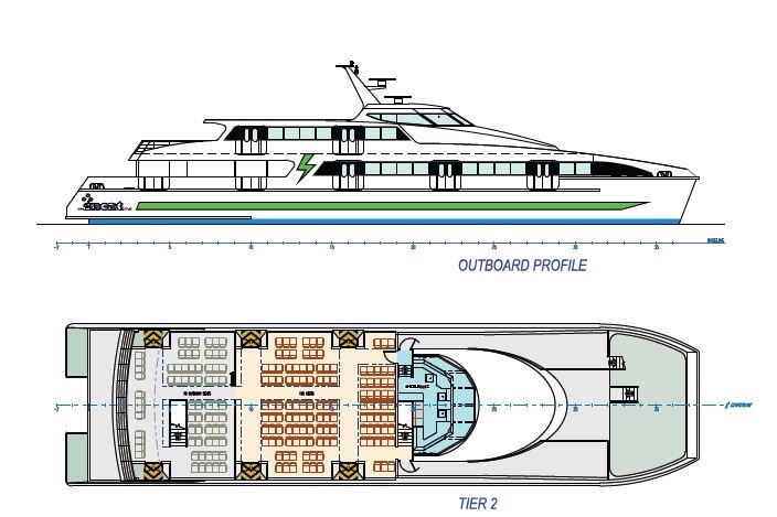 Artist drawings of electric ferry