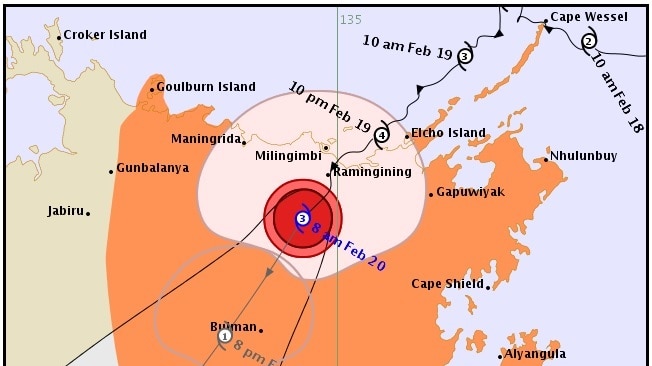A map of the predicted track of Cyclone Lam