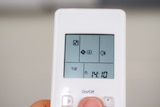 A closeup of an air conditioner remote.