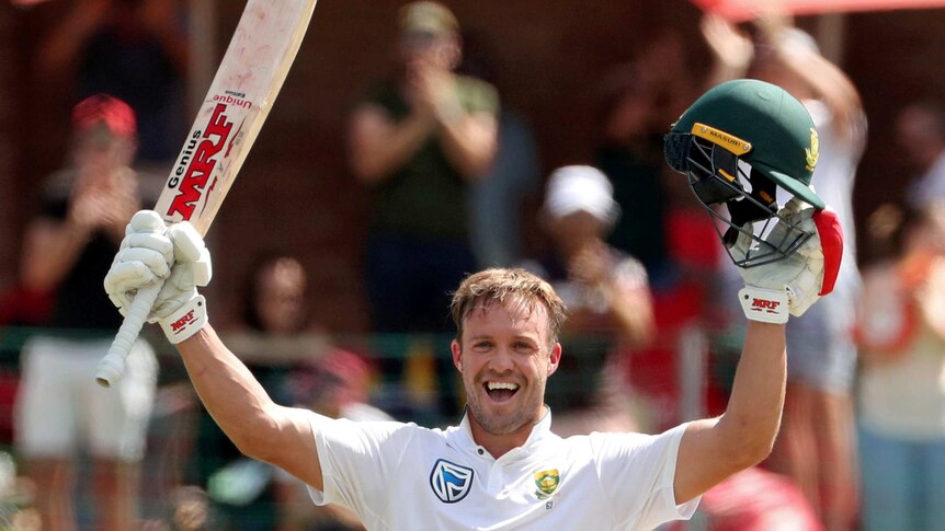 AB de Villiers celebrates his century.