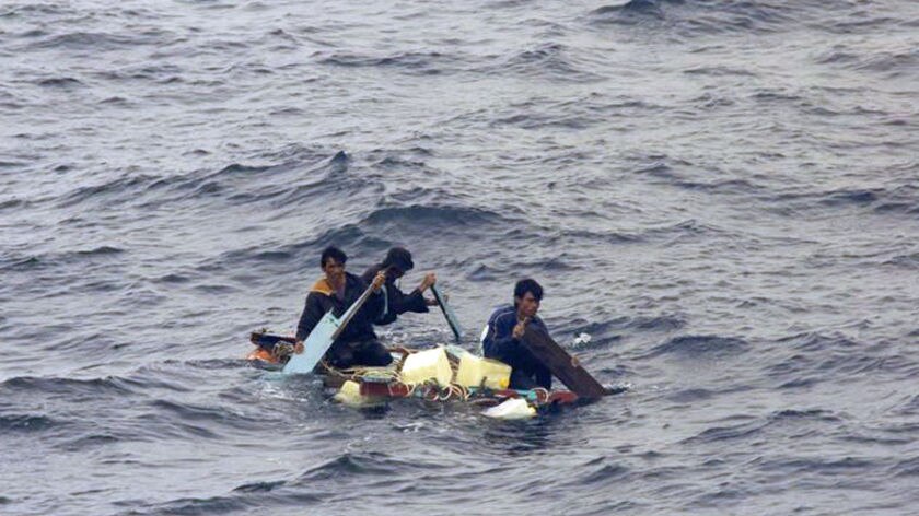 Three Indonesian fishermen were rescued in the Java Sea by an Australian livestock ship, January09.