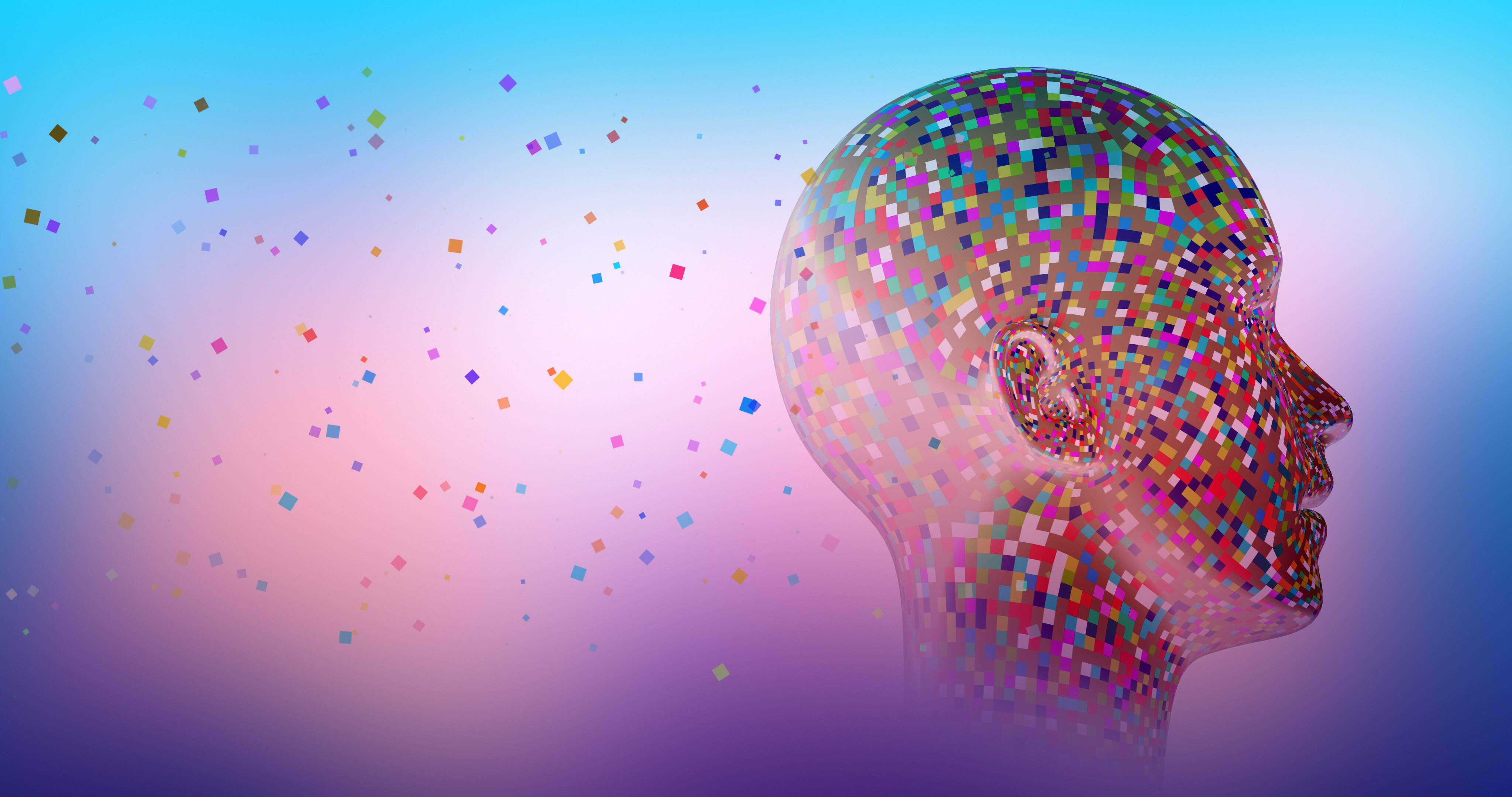 pink profile of person with bits of brain lit up