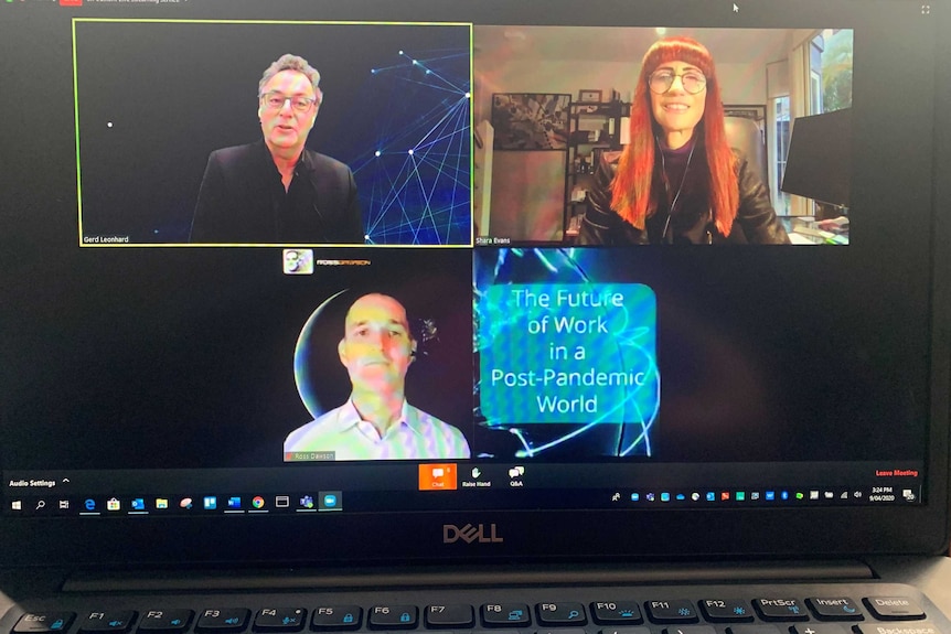 Screenshot showing three people on a Zoom conference.
