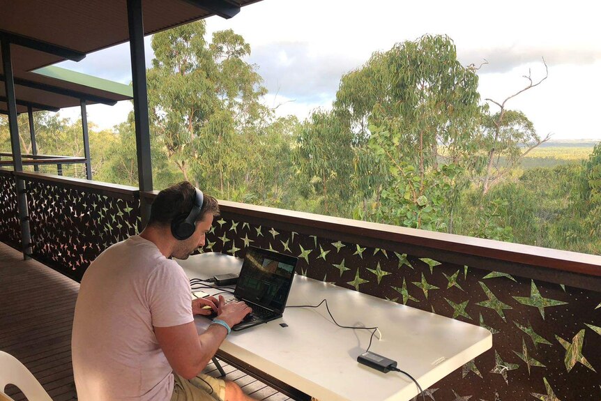 Andrew George in the edit booth at Garma Festival.