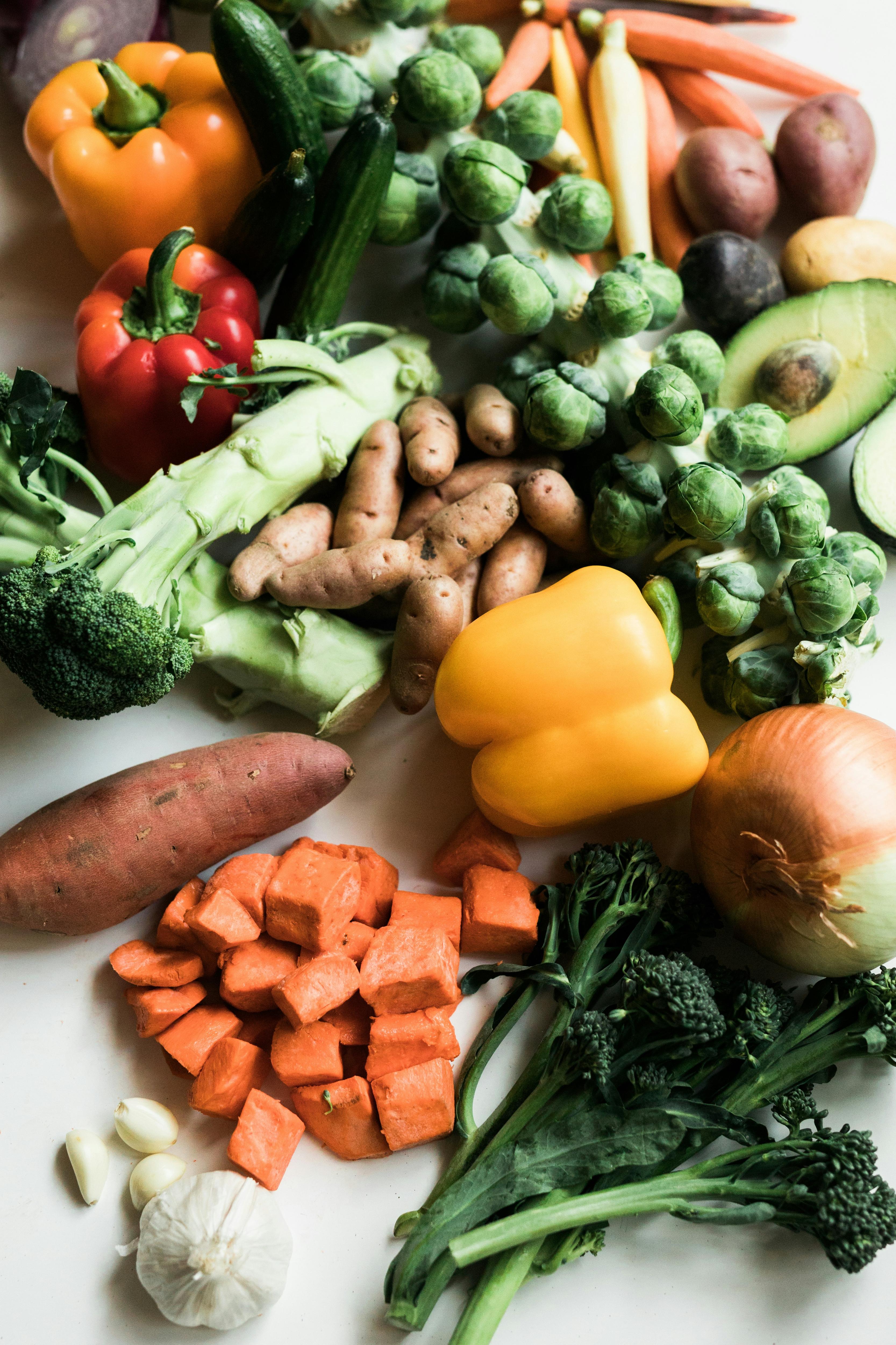 Various vegetables against a white background. 