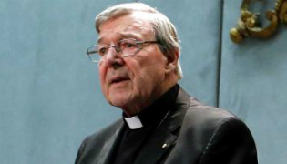 Cardinal George Pell attends a news conference.