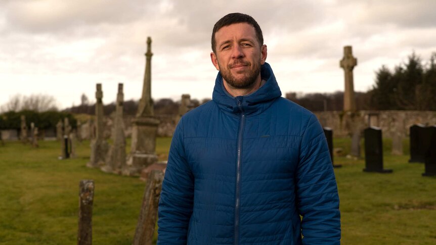 Journalist Gordon Blackstock at St Mary's cemetery in Lanark.