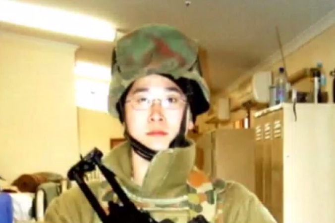Sun McKay in an Australian Army uniform.