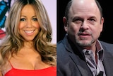 A composite of Mariah Carey smiling and Jason Alexander smiling.