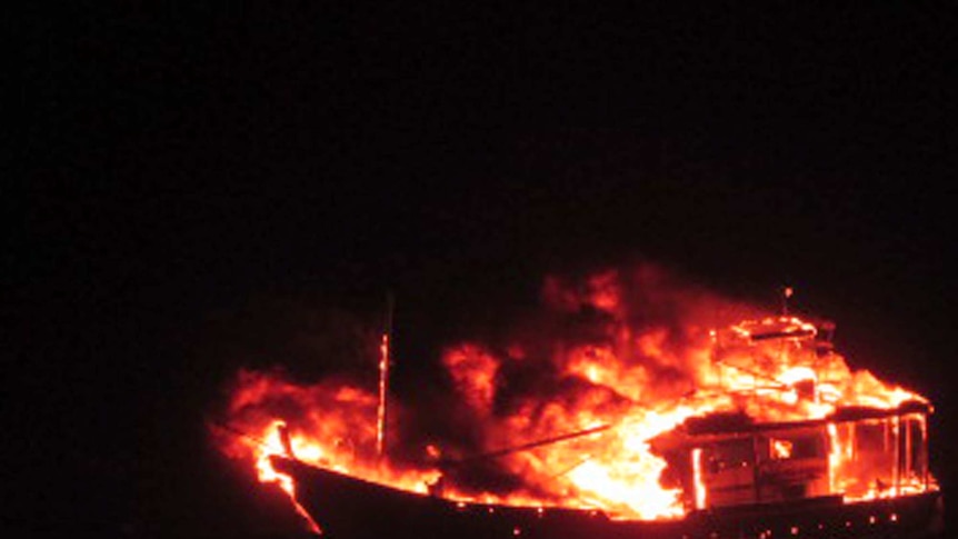 Pakistani boat burning