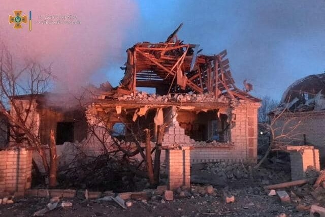 A residential building destroyed by shelling.