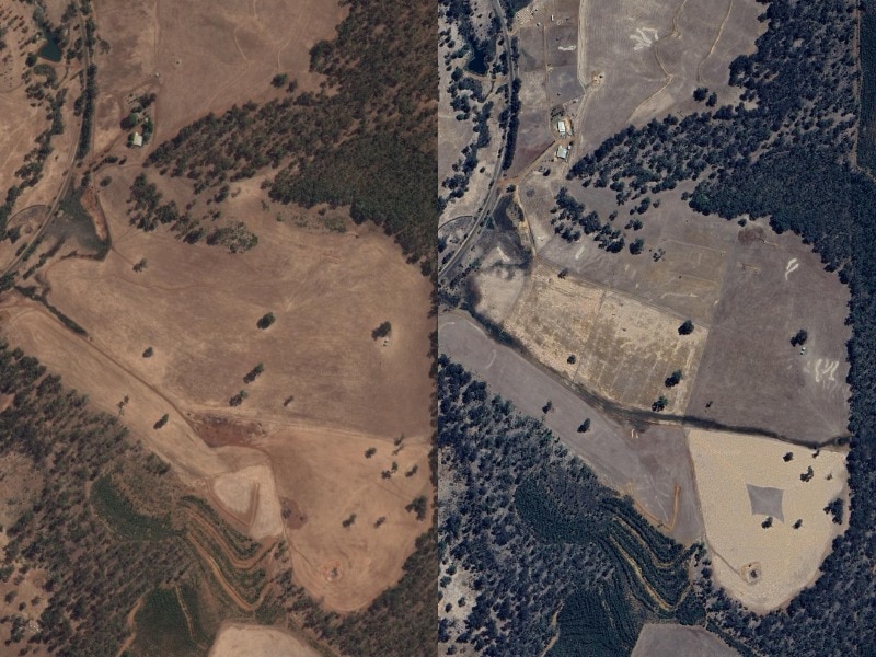 Una comparación de los cambios en un área regional de Australia Occidental: la primera página tiene un tono ligeramente más cálido.