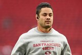 Jarryd Hayne warms up before his first NFL game