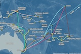 A map illustrating all the undersea cables in the South Pacific.
