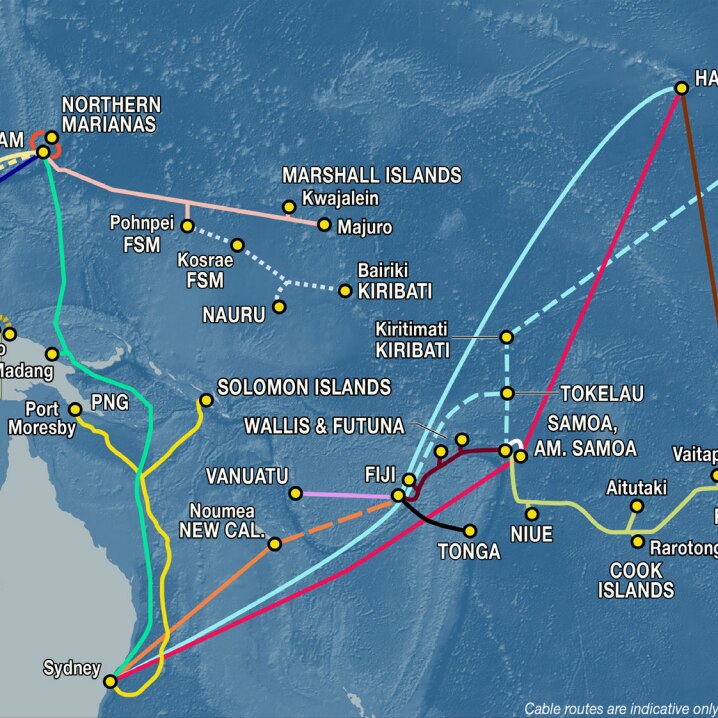 A map illustrating all the undersea cables in the South Pacific.