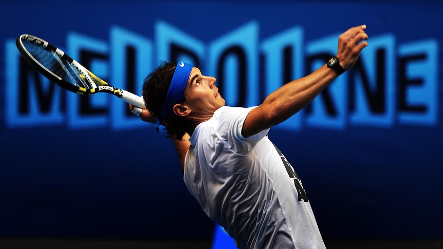Rafael Nadal practices ahead of the Australian Open.